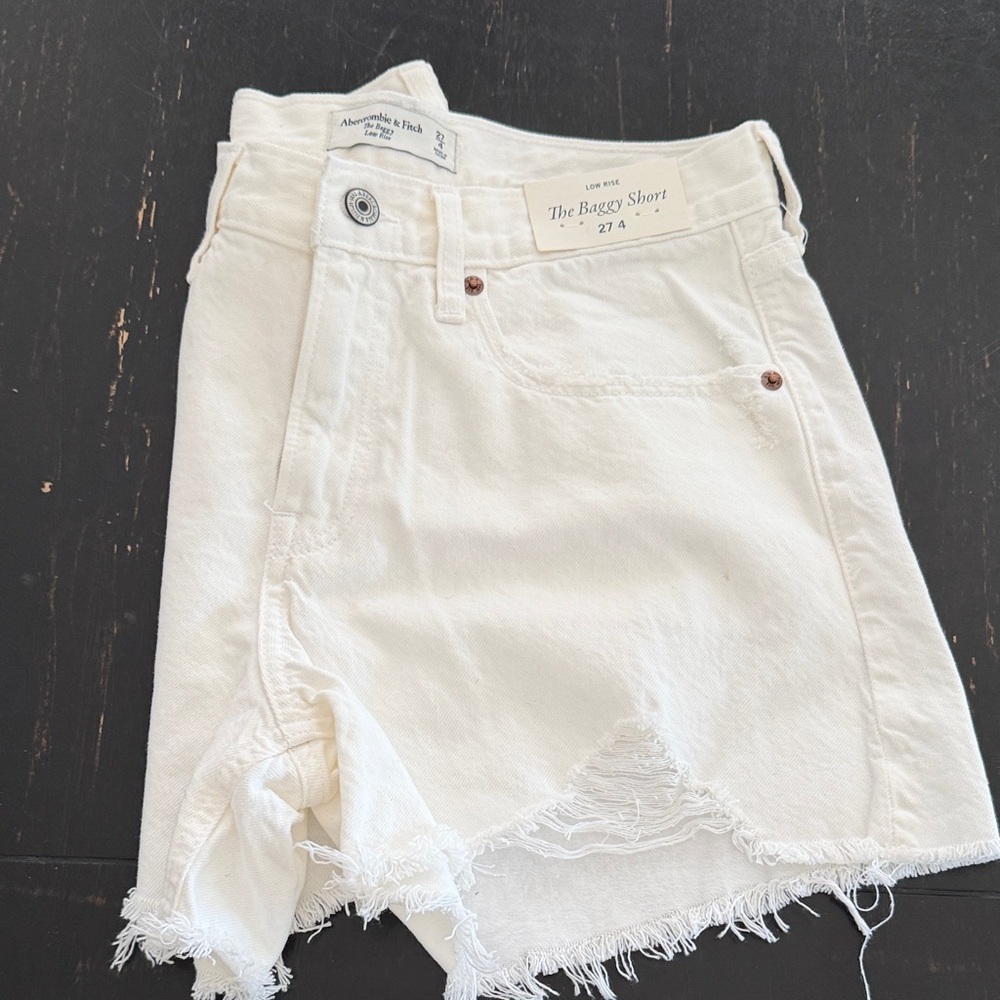 Abercrombie & Fitch White Distressed Baggy Shorts